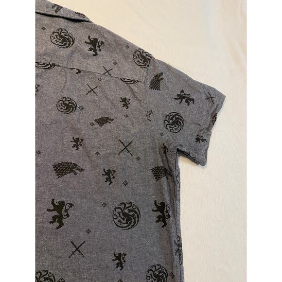 Game of Thrones Button Up Gray House of the Dragon Stark Targaryen Mens Large - Picture 12 of 14
